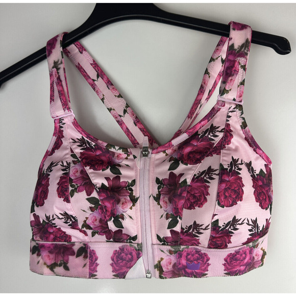 Shefit Ultimate Sports Bra High Impact Pink Floral Front Zip Size 1Luxe 40-42 - Picture 2 of 14